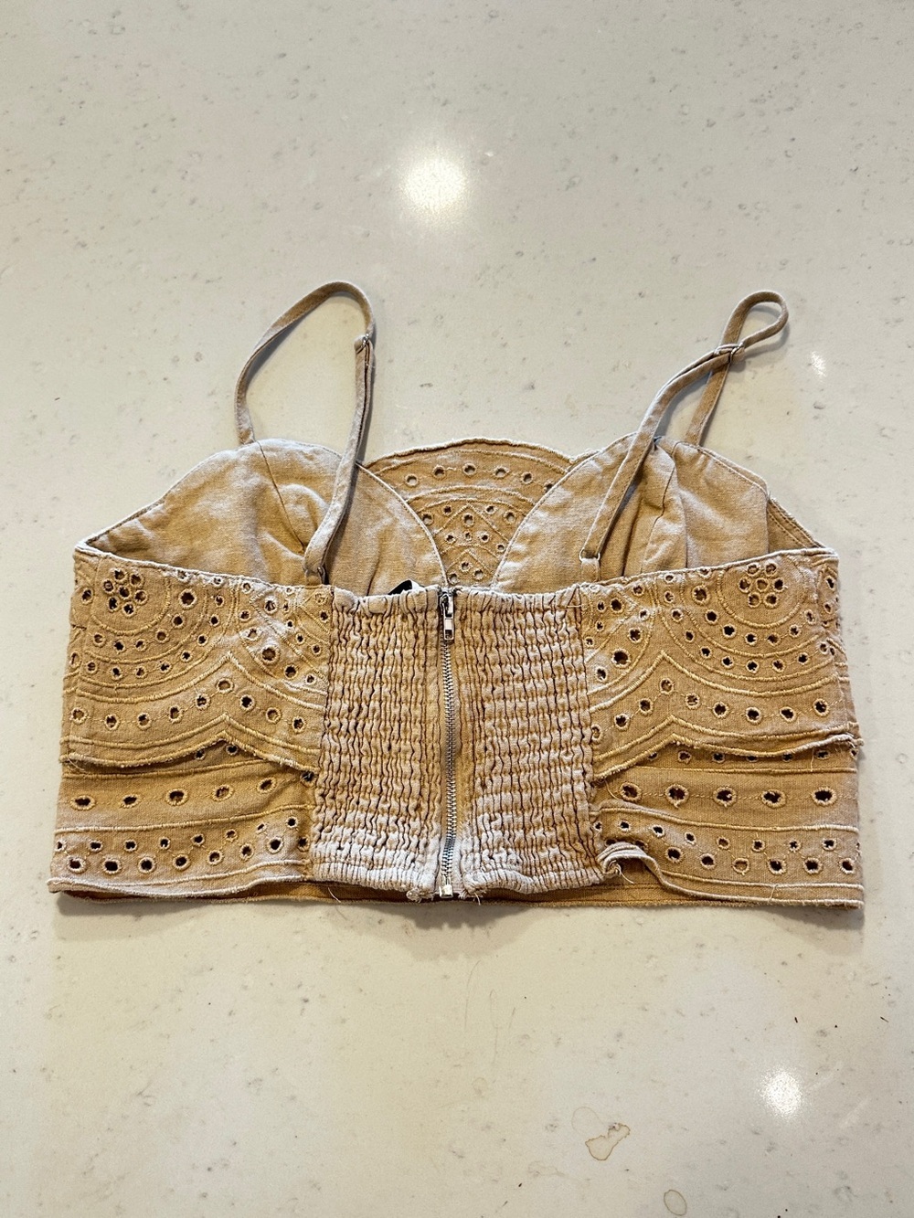 Jason Wu Tan Eyelet Linen Crop Top Size 6 - Picture 2 of 4